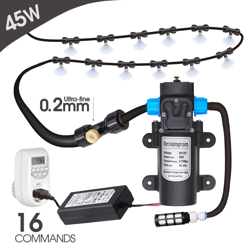 45W 0.2Mm Kit Di Nebulizzazione Pompa Auto Autoadescante Sistema Di Raffreddamento Per Irrigazione Giardino Patio Irrigazione Timer Controllo Sistema 
