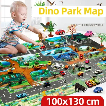 100×130 Kids Playmat Farm Road Portable Map Baby Educational Rugs Toddler Dinosaur Waterproof Play Mat Crawling Non-Toxic Carpet