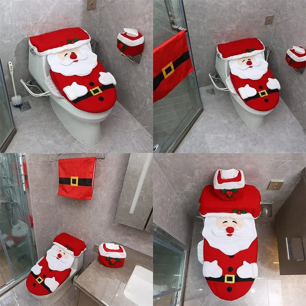 3PCS Christmas Bathroom Accessories Supplies Toilet Decoration Christmas Toilet Bathroom Decoration Cartoon Seat Cover