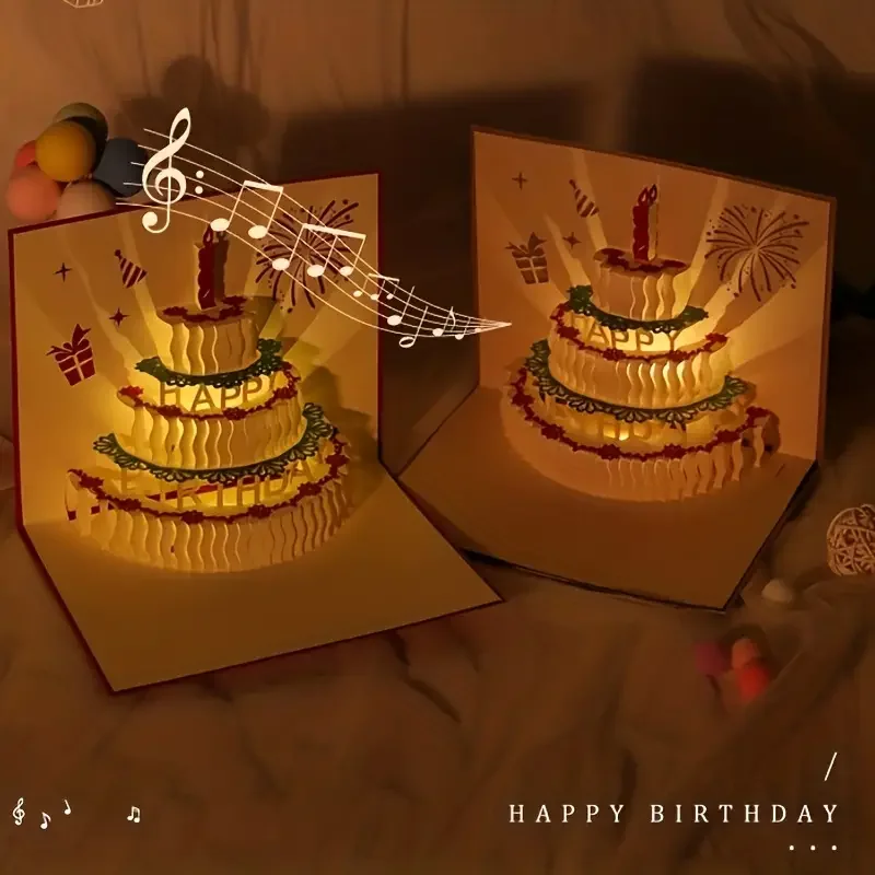 Musical greeting cards 3D Pop Up Gift Card with Led Music Gift Cards with Envelope Wedding Decorations for Tables