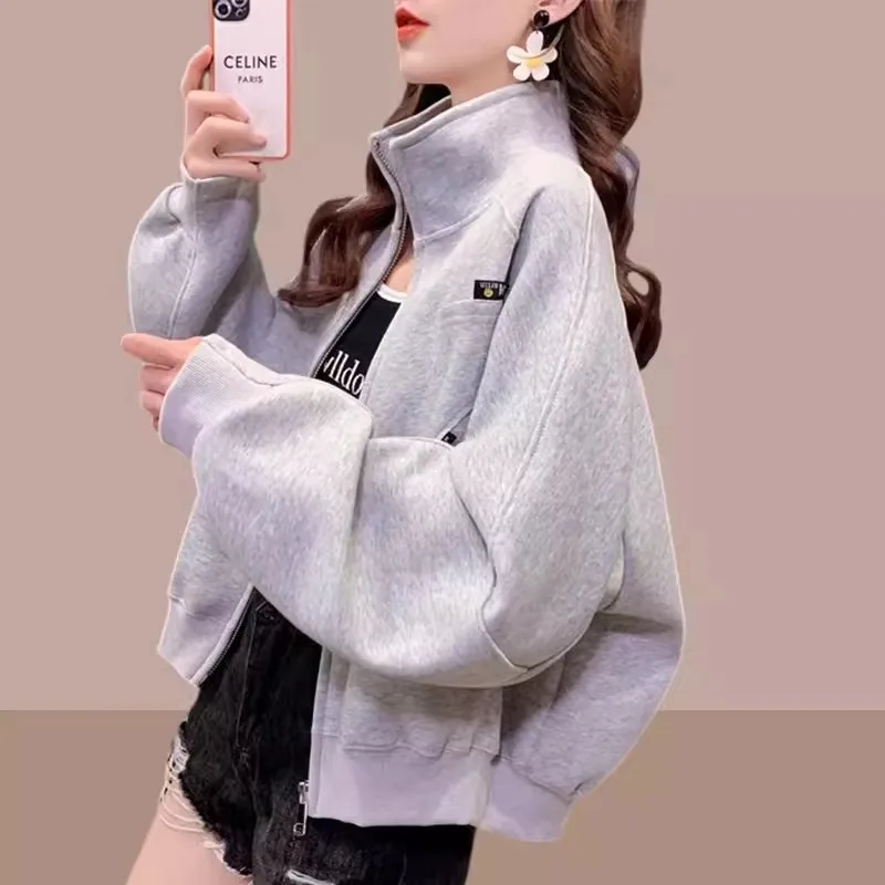 여성용 루즈 야구 세트 캐주얼 벨벳 탑 추가, 폭발 짧은 재킷, 가디건 스웨터, 2024 용수철 가을 신상