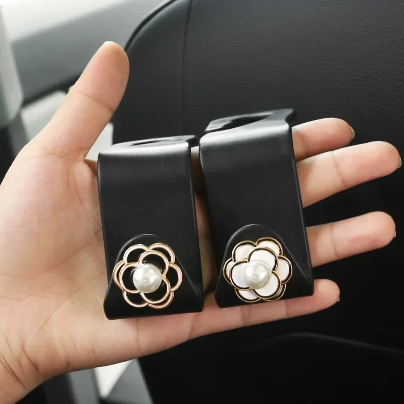 Car Seat Back Hooks Diamond Camellia Flowers Decor Cartoon Bears Car Interior Storage Hook Handbag Hanging Holder Hook car coat hanger car hook