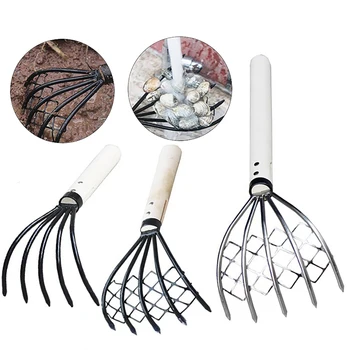Multifunctional Clam Rake With Net 5 Claw Wood Handle Rake Shell Digging Tool Dig Seafood Accessories Weeding Farming Tool