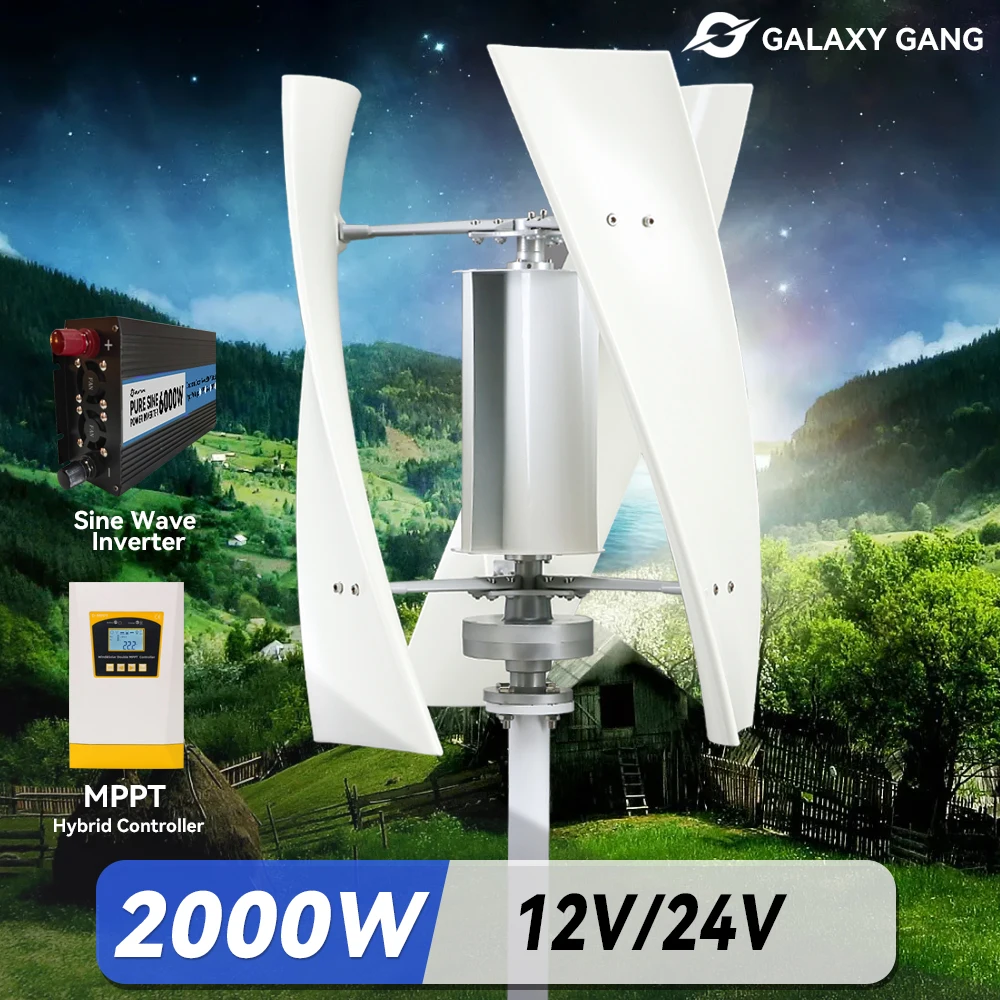 

EU Duty Free 2000w Vertical Alternative Energy Generator Windmills 12v 24v 48v 5000w 3 Blades With MPPT Hybrid Charge Controller