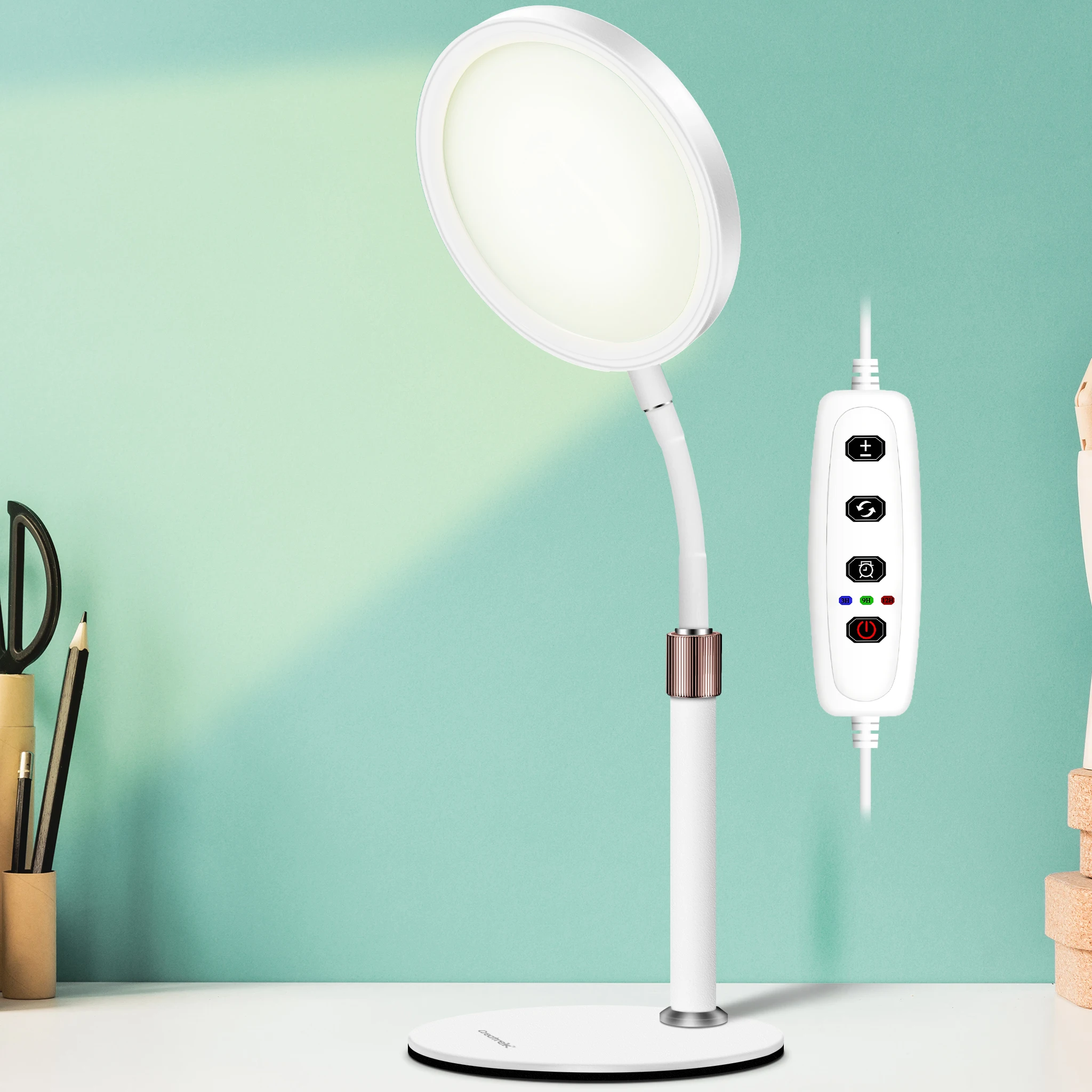 3-in-1 phototherapy table lamp-UV-free full spectrum LED, 10,000 LUX, adjustable brightness and color