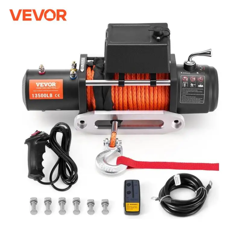 VEVOR 13500lbs Electric Winch Car Truck Winch with 80ft Synthetic Rope Wireless & Wired Remote Control for Towing Off-Road SUV electric winch