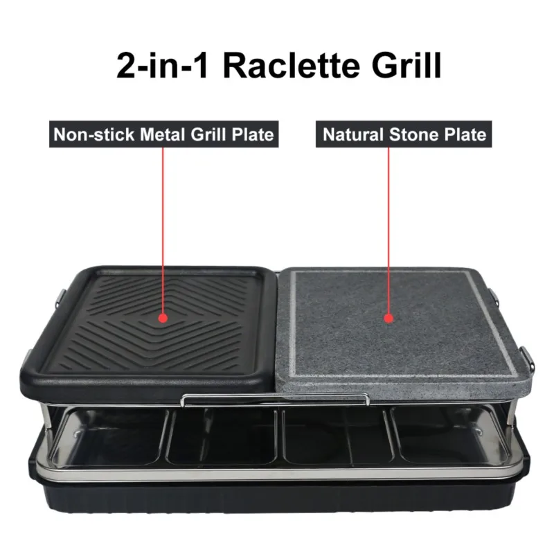 Dual Raclette Table Grill Non-Stick Grilling Plate & Cooking Stone- 8 Person Electric Tabletop Cooker BBQ- Melt Cheese Cook Meat 5