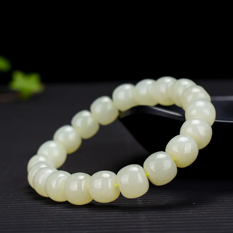 

Grade A Nephrite Jade Bracelet Men Women Healing Gemstone Fine Jewelry Genuine Natural Hetian Jades Barrel Bead Bracelets Bangle