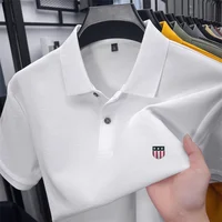 Polo homme de luxe en coton 100% pour l'été, imprimé sur le col, manches courtes, t-shirt décontracté et professionnel, vêtement respirant pour homme 2