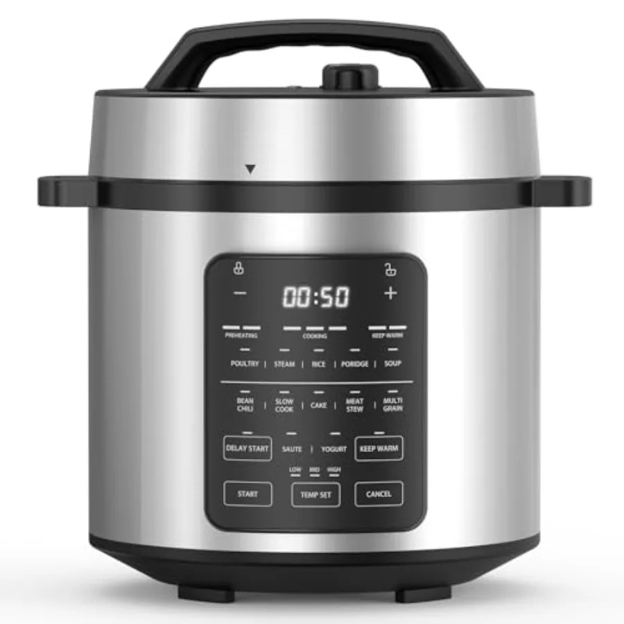 14-in-1 Electric Pressure Cooker 6QT Stainless Steel Multi-Cooker with Non-Stick Interior for Slow Cooking Rice Steaming Sautei