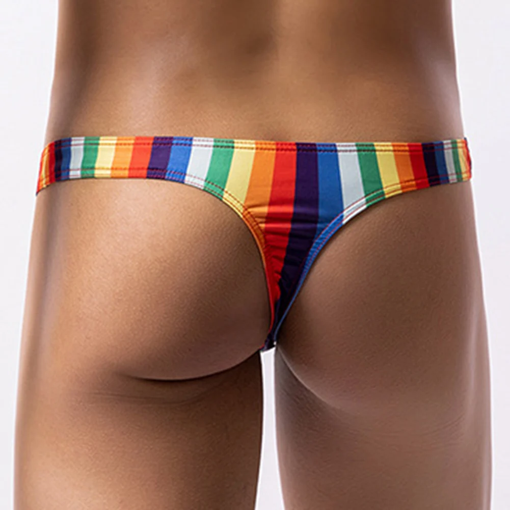 Hot Striped Print Men Sexy Pouch Bag G-String Briefs Thong Lingerie Seamless Underwear Bikini Underpants Men's Soft Underware jockmail sexy men s underwear jock straps briefs bikini men jockstraps cueca gay penis pouch thong g strings modal breathable