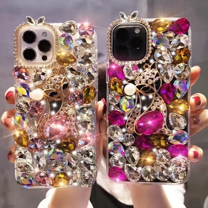 Luxury Crystal Fox Bling Diamond Phone Case For iphone X XR XS 15 14 13 11 Pro Max 12 Pro 7 8 Plus SE mini + Cover