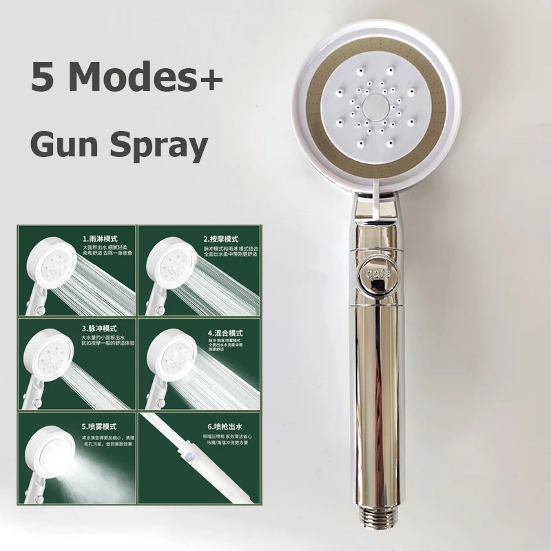 Sleek Black and Silver High-Pressure Shower Head with 5 Water-Saving Modes - Luxurious Spa Experience Handheld Shower Accessory