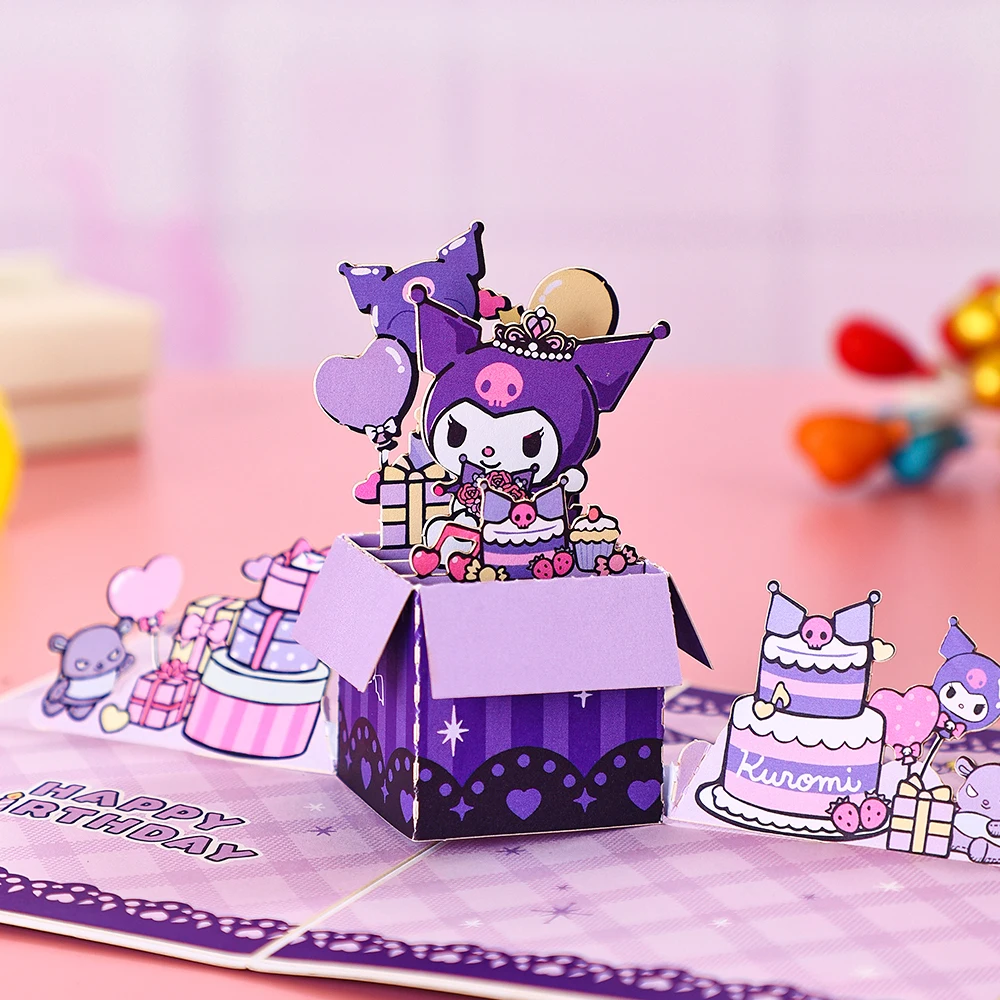 3D Cartoon Greeting Cards Birthday Card Sanrio Hello Kitty Melody Kuromi Pom Pom Purin Pop Up Box Gift Cards