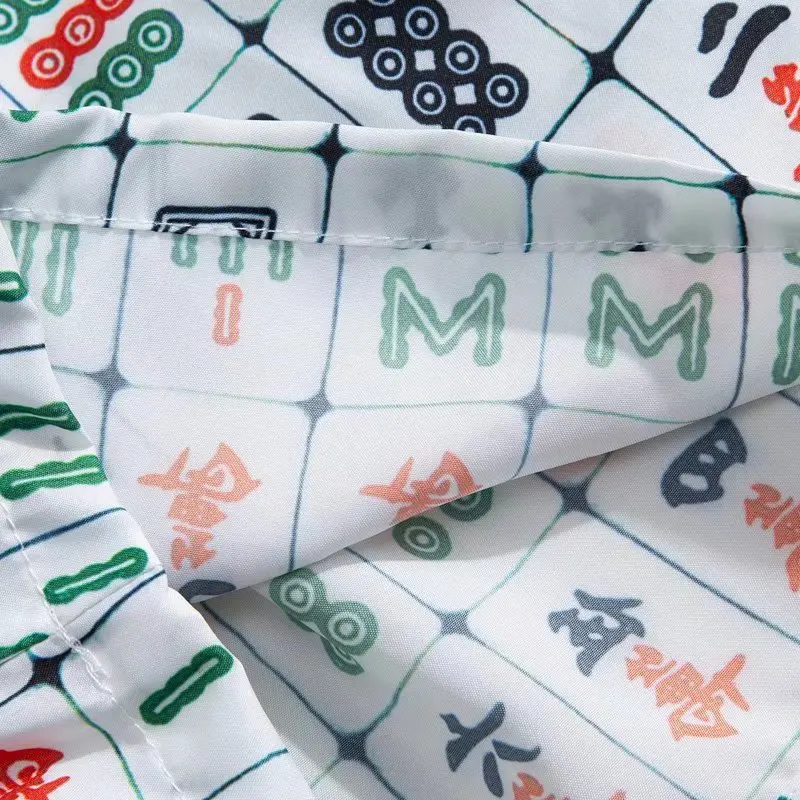 2024 New Hawaii Short Sleeved Shirt Thin Two Piece Set Korean Casual Men's And Women's Mahjong Print Design Button Beach Shorts