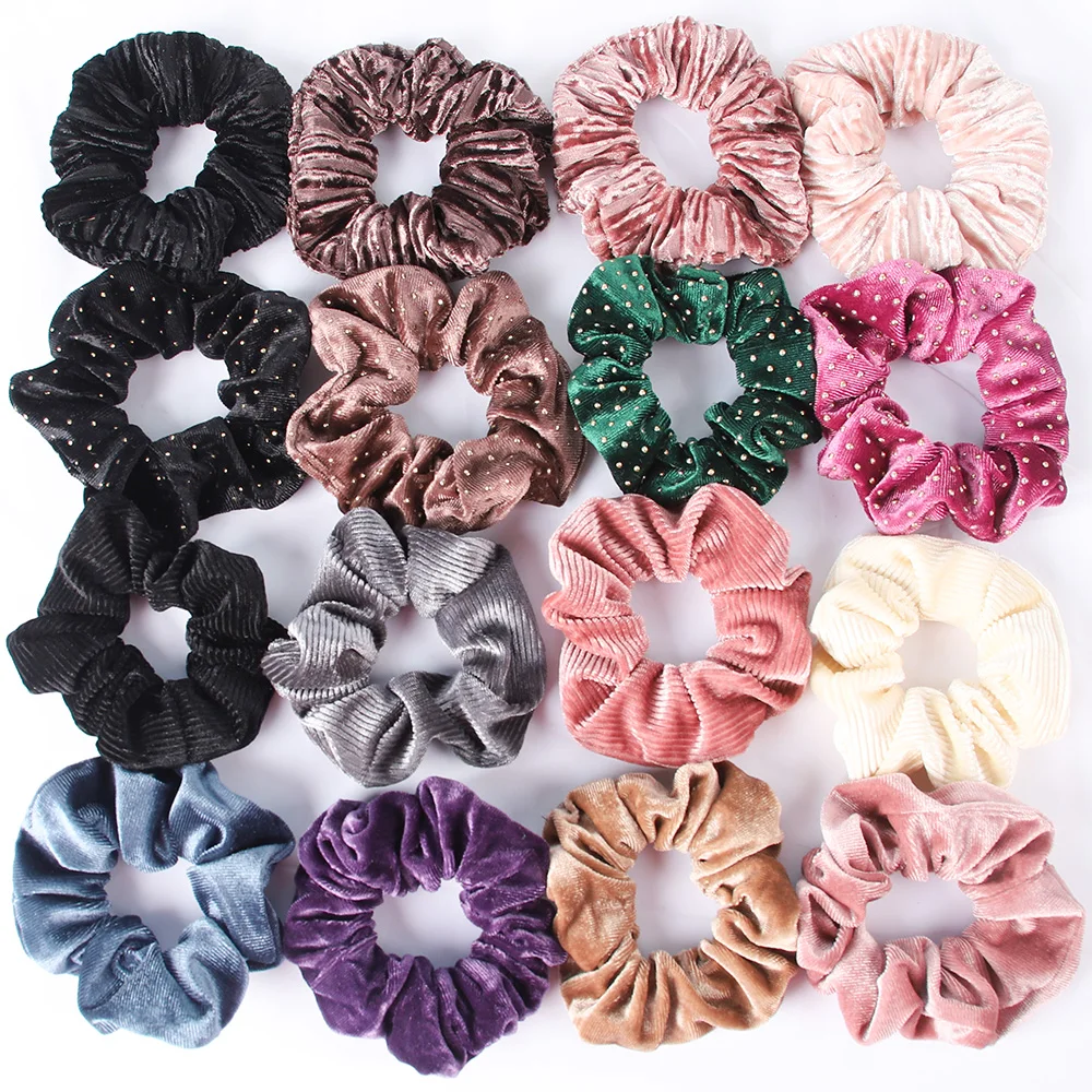 Velvet Scrunchies Elastic Hair Bands Women Girls Dot Headbands