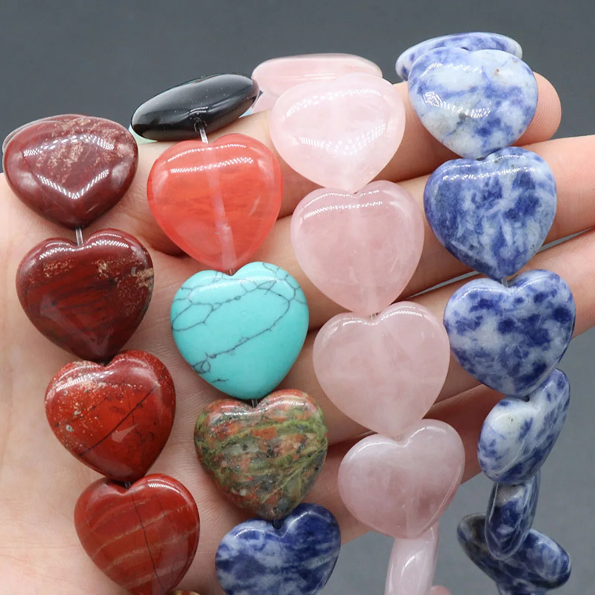 

20mm Natural Crystals Stone Beads Rose Quartz Opal Agate Heart Loose Spacer Beads For Jewelry Making Bracelet Necklace Accessory