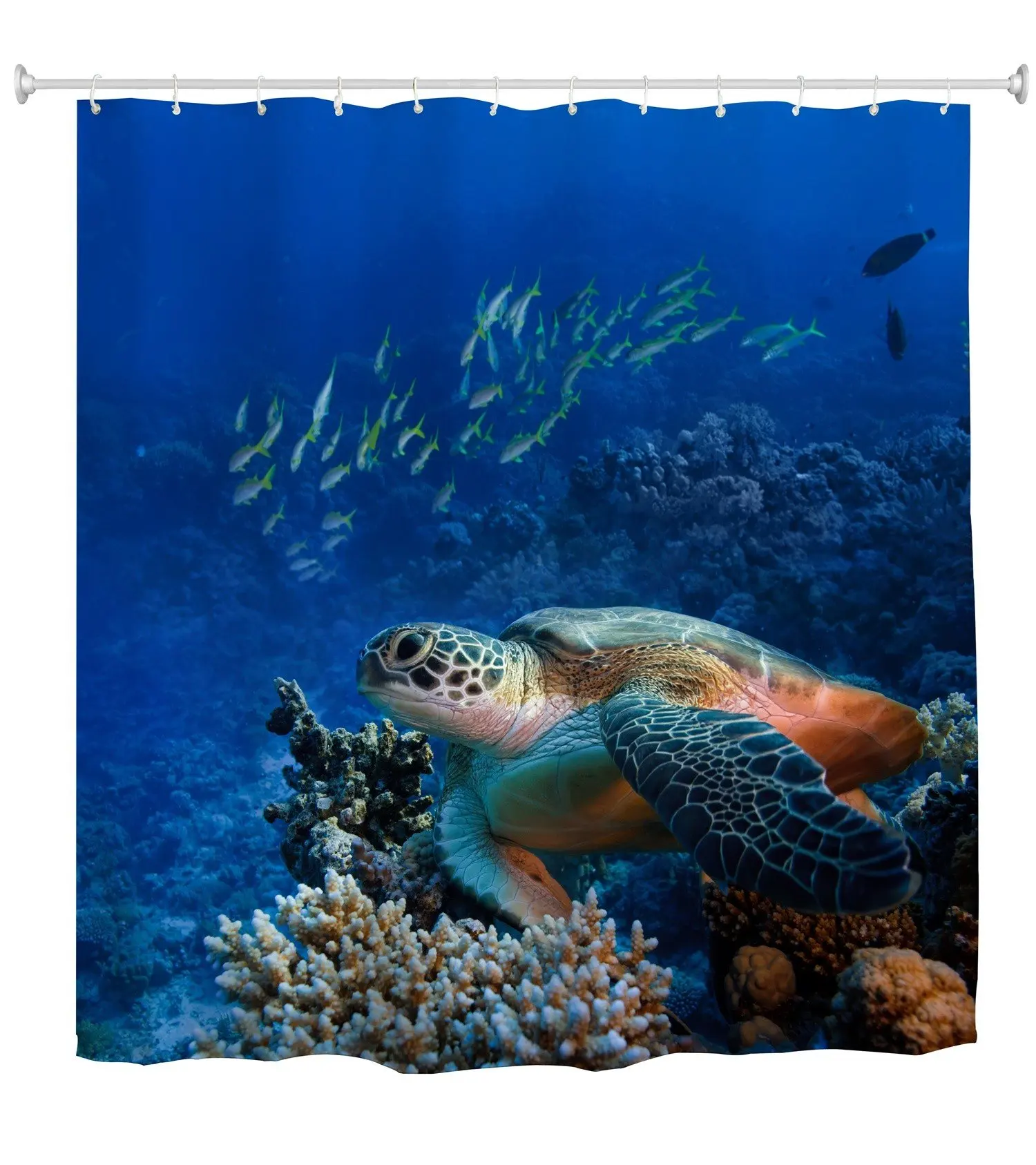 Shower Curtains Dolphin Shower Curtain, Blue Underwater World Marine Life, Polyester Fabric Kids Ocean Theme Bathroom Decor Set with 12 Hooks