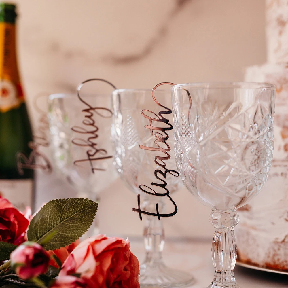 Personalized Wedding Drink Name Tags Wine Glass Charms Party Glass Toppers Cocktail Names Wedding Gift Place
