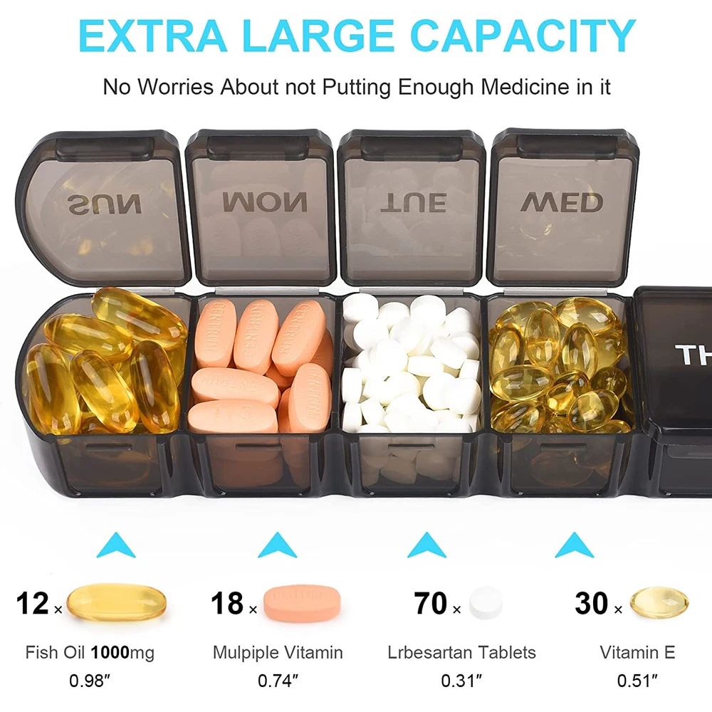 Compact Weekly Pill Organizer for Daily Vitamins and Supplements
