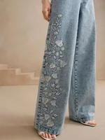 Women's plus Size Y2K Straight Leg Jeans Trendy Stretch Washed Denim Embroidery Design Comfortable Fashion - Image 2
