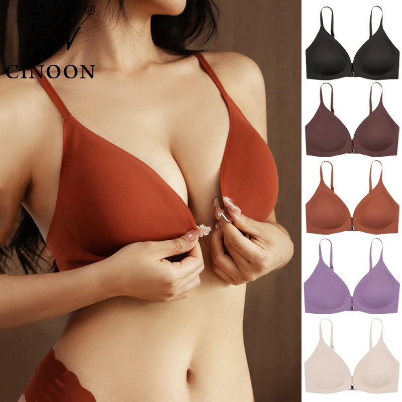 

CINOON Sexy Seamless Bras for Woman Push Up Underwear Sleep Removable Padded Bralette One Piece Brassiere Front Closure Intimate