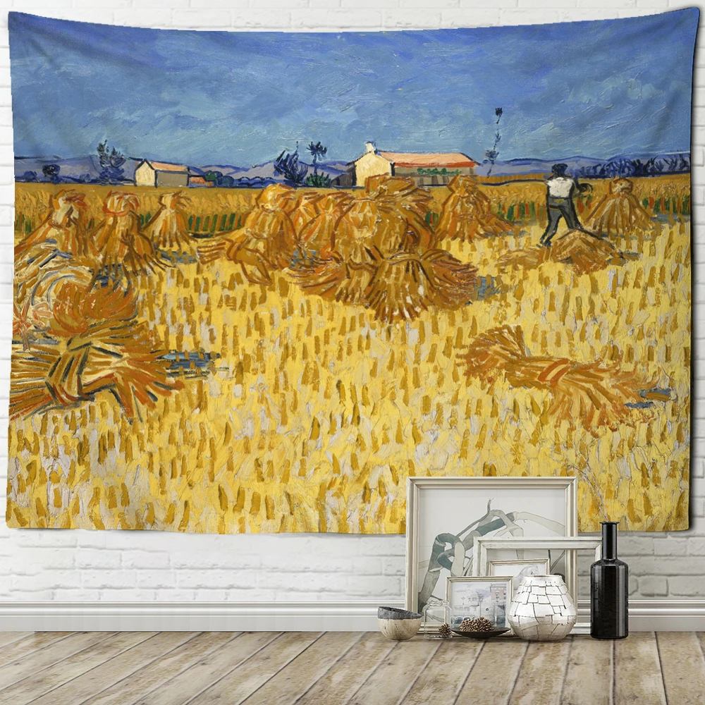 Rice Field Harvest Oil Painting Van Gogh Tapestry Wall Hanging Bohemian ...
