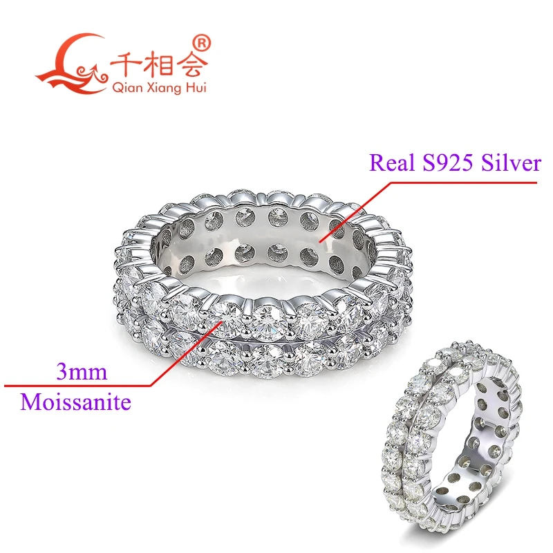 original ring 925 sterling silver 5a cz eternity diamond engagement wedding rings for women jewelry making 2mm or 3mm round D vvs white moissanite double Eternity Band ring 925 Sterling Silver Jewelry Rings Engagement gift wedding