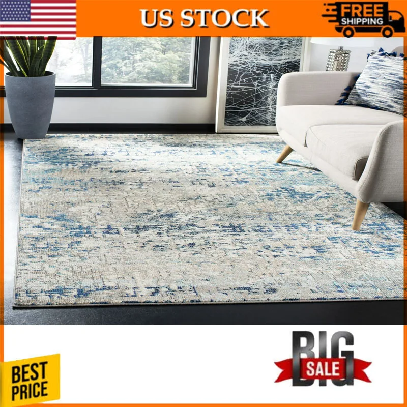 

All Runner Rugs Madison Kebo Vintage Abstract Area Rug, Grey/Blue, 4' x 6' Runner Rugs Power Loomed in Turkey