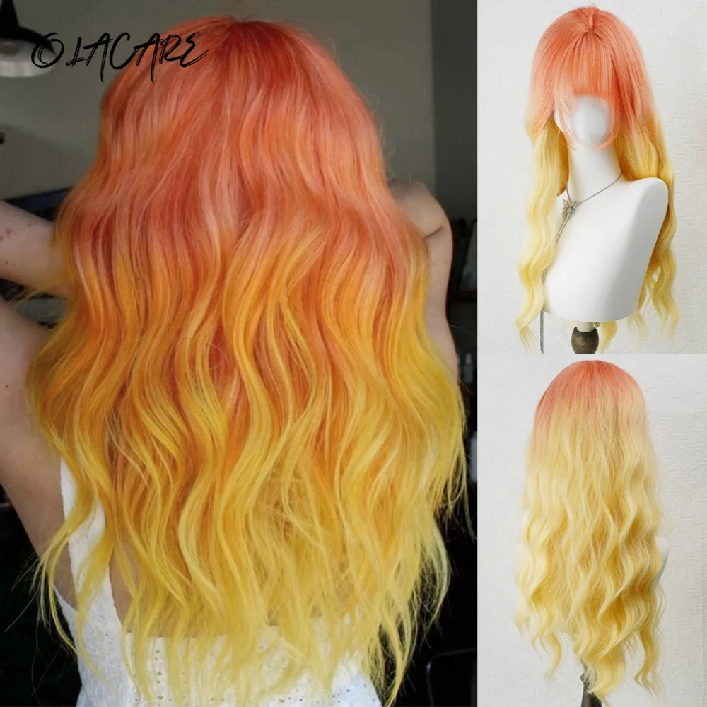 Synthetic Orange Yellow Ombre Wavy Wig for Women