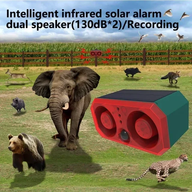 Solar Power Infrared Motion Sensor Detector Alarm Sound Flash Light Home Security Alarm Outdoor Remote Control Animal Repeller 3