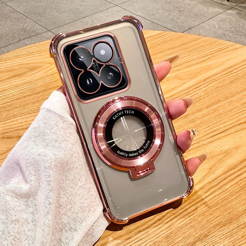 Magnetic Transparent Stand Phone Case with Plating Finish
