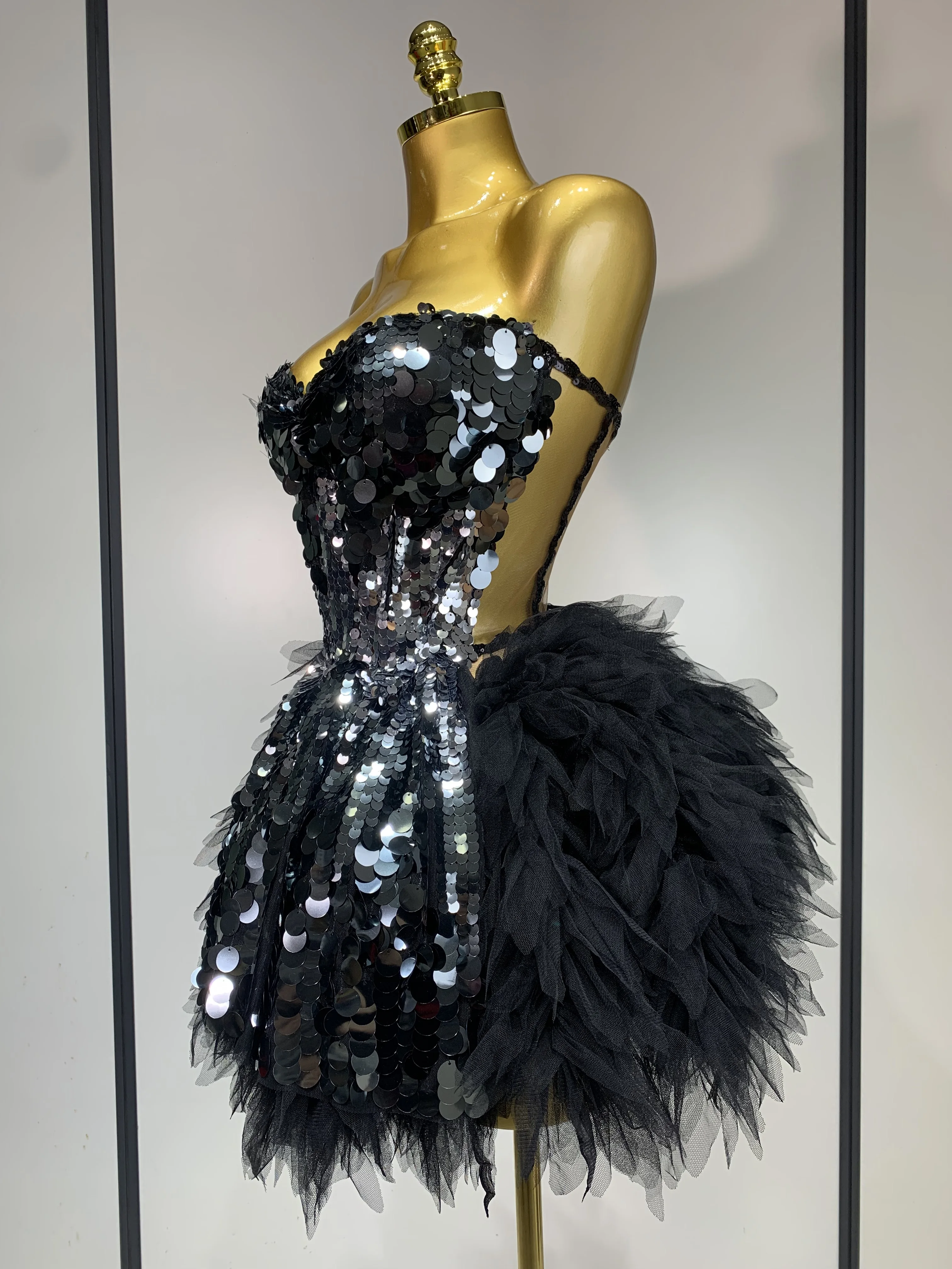 Sparkly Black Sequins Two Pieces Set for Women Party Evening Prom Celebrate Birthday Photo Shoot Dress Nightclub Dance Costume 2