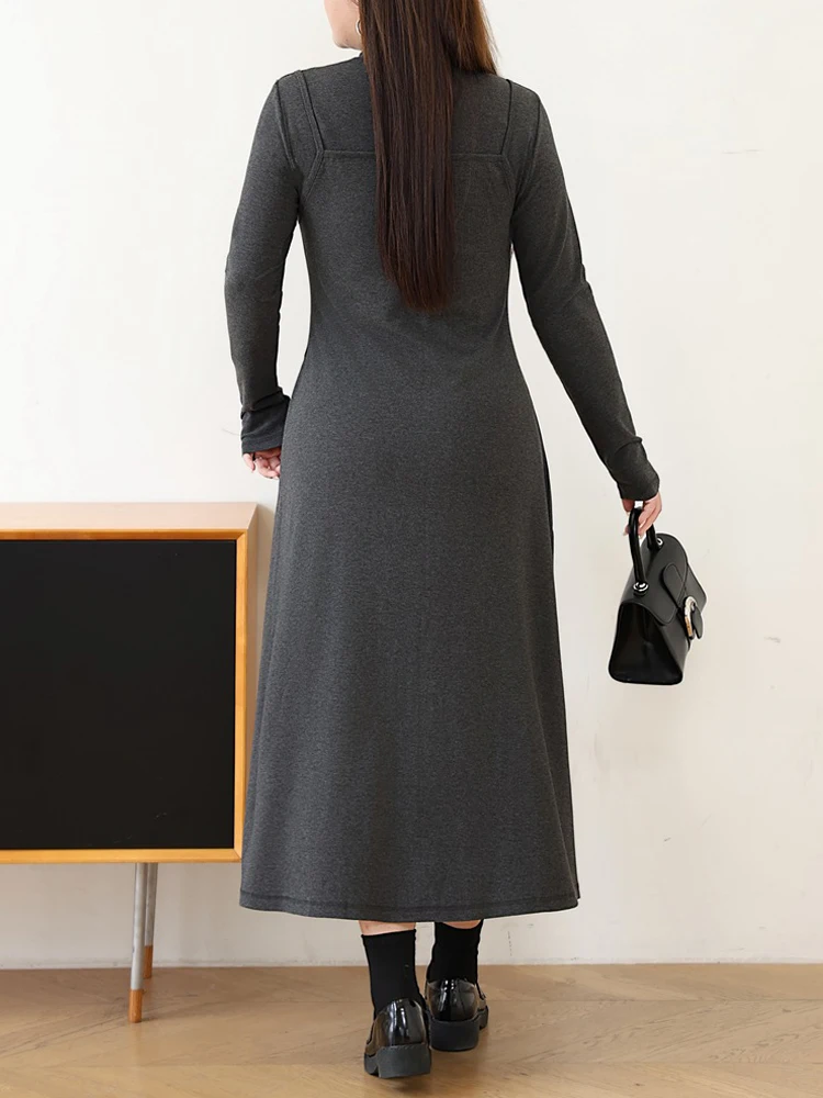 Plus Size Women's Dress Premium Commuter Stand Collar Fake Two Pieces Knitted Long Sleeve Autumn 2025