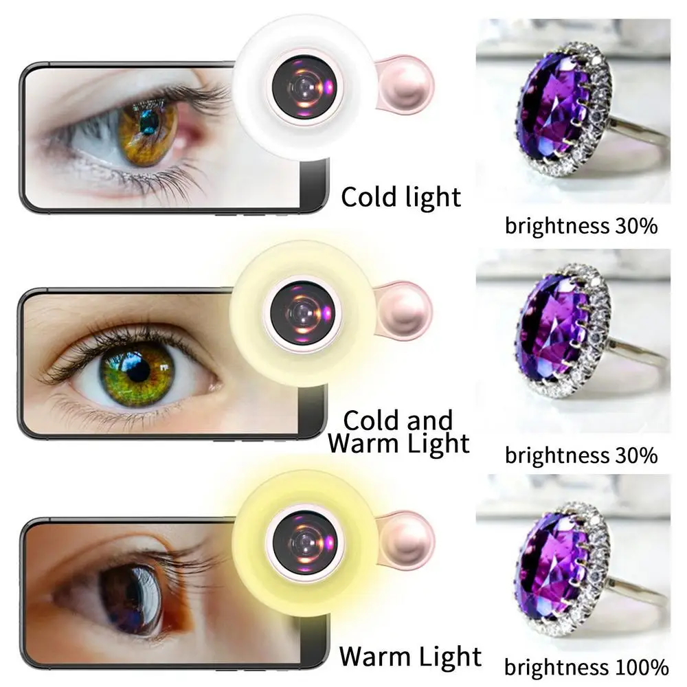 Macro Lens for Mobile 20X Fill Ring Light Selfie Live Lamp Camera Lens with LED Universal Flash Smartphone Portable Light Clip — view 6