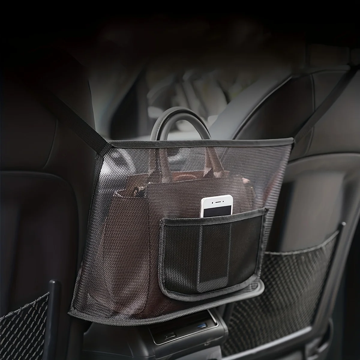 Large Capacity Car Seat Net Pocket Handbag Purse Holder Mesh Back Pouch Between Seats Storage Bag Organizer Car Accessories