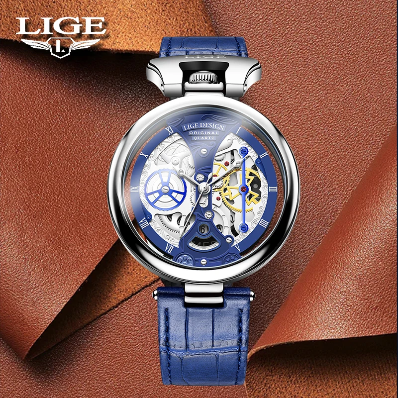 LIGE Creative Roman Scale Design Men Quartz  Watches ​Leisure Hollow Out Watch Waterproof Leather Straps Exquisite Watch For Men tinberon luxury design shoulder bag strap women handbag bag straps replacement canvas crossbody bag belt accessories for handbag