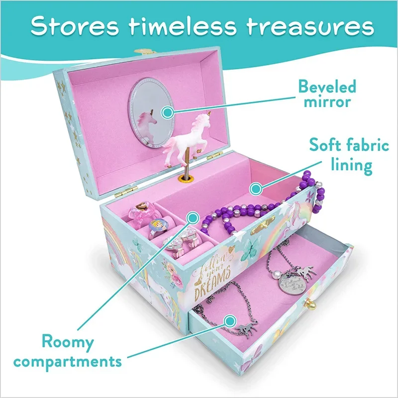 Music Box Christmas Fantasy Rotating Unicorn Ballet Girl Children's Music Box New Year Birthday Gift Multifunctional Jewelry,music box