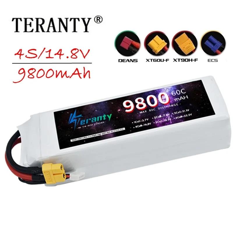 

RC Cars Battery 4S 60C 9800MAh 14.8V Lipo Battery With XT30/XT60/Deans T Plug For FPV Helicopter Drone Aircraft Racing