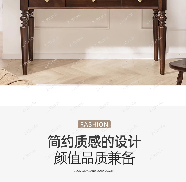 Description Picture 3 of item*Solid Wood Desk Bookshelf Combination Simple French Retro Student Computer Desk Bedroom Study Table Light Luxury