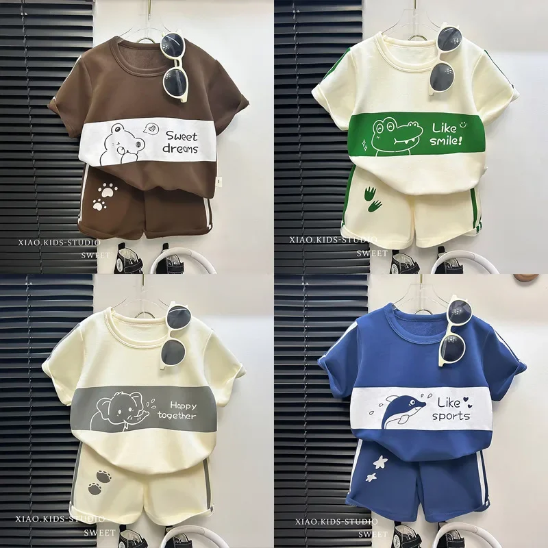 Set di vestiti superiori e inferiori per bambini Abito a maniche corte T-shirt per ragazzi a righe per ragazze Abbigliamento estivo per bambini Abbigliamento da casa - immagine 2