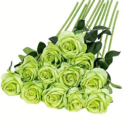 12pcs Realistic Artificial Rose Bouquet for Floral Arrangements and Home Decor (Green)