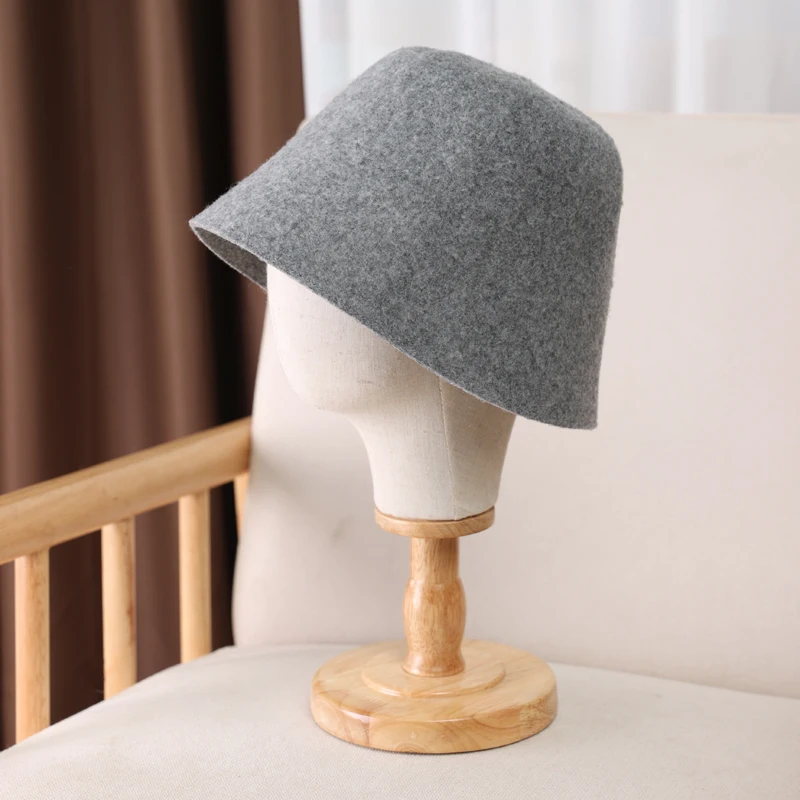 100%Pure Wool Women's Bucket Hat Korea Fashion Vintage Fisherman Panama Cap Autumn Winter Warm Soft  Foldable Wollen Chapeau 4
