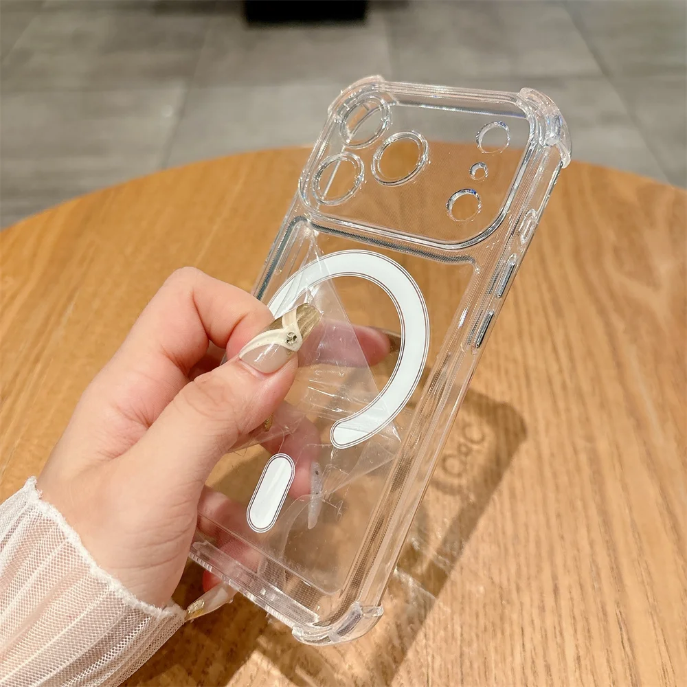 Slim Clear Magnetic Phone Case with Reinforced Corners - Shockproof Hard Cover
