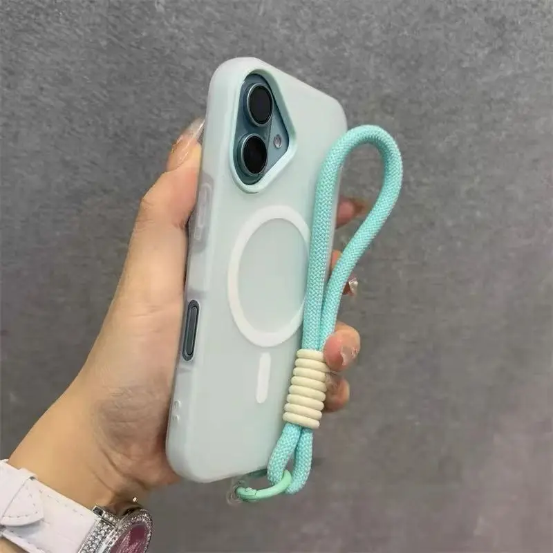 Magnetic Candy Contrast Lanyard Wrist Strap Case with Matte Finish