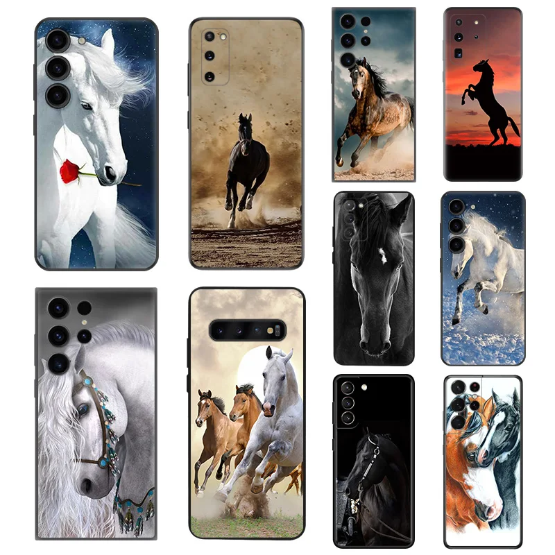 Custodie Per Telefoni Per Samsung Galaxy S24 S23 Ultra S22 S21 S20 Fe Plus Note20 S10 Animal White Horse Black Soft Anti-Drop Cover