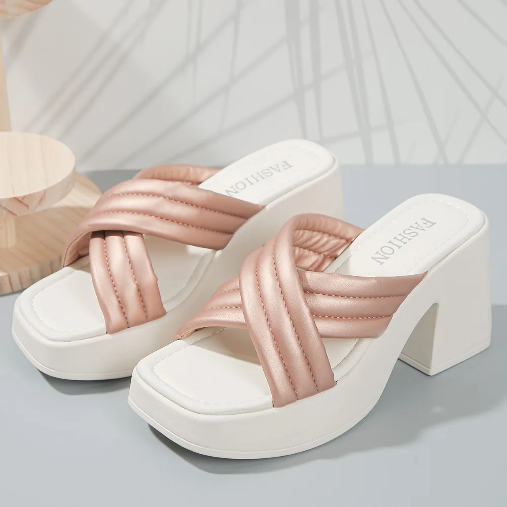 Herstyle Women's Slip-On Mule Sandals - Square Toe, Low Chunky Block Heel (2.5") For Wedding & Office