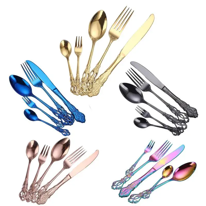 

5Pcs Stainless Steel Cutlery Set Flatware Mirror Polished Set Food-Grade Serving Supplies Cake Fork Coffee Spoon Silverware