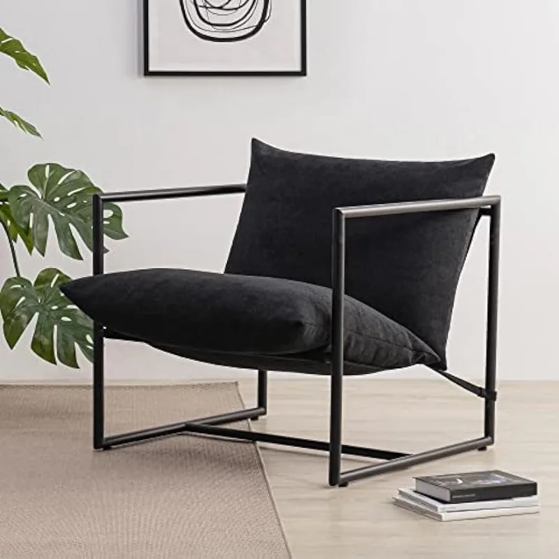 

ZINUS Aidan Sling Accent Chair / Metal Framed Armchair with Shredded Foam Cushioning, Black
