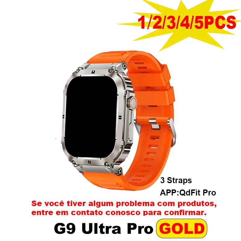 

G9 Ultra Pro Gold Smart Watch 49mm Bluetooth Call Wireless Charging 3 Straps Alarm Messages Reminder Sports Men Smart Watch Gold